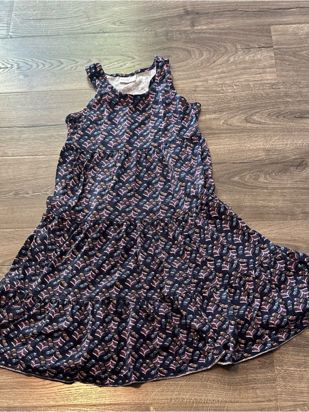 Hanna Andersson Navy Blue Printed Tiered Kids Dress 140 Size 10